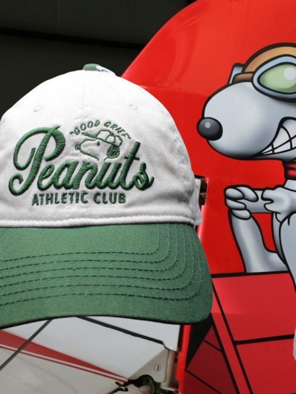 Peanuts Snoopy Athletic Club Ball Cap Hat  GOOD grief white green